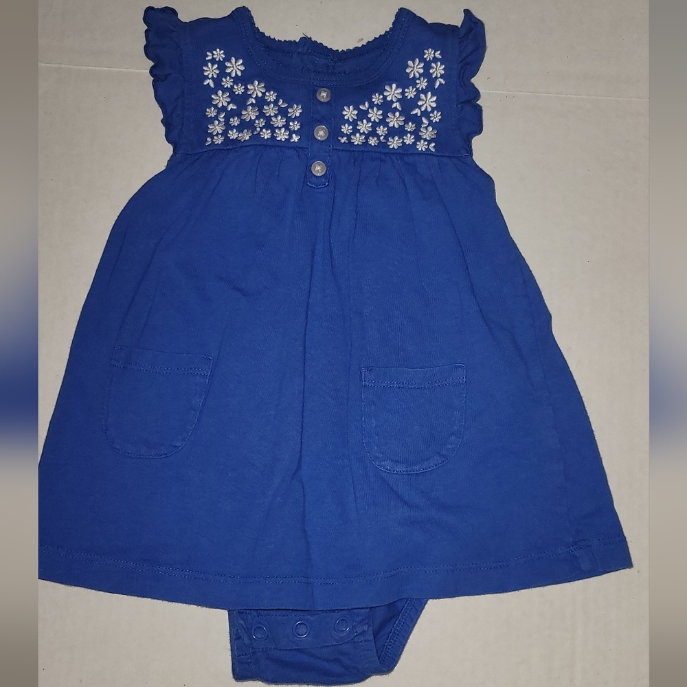 Carters blue onesie dress embroidered flowers lined top for comfort snap bottom